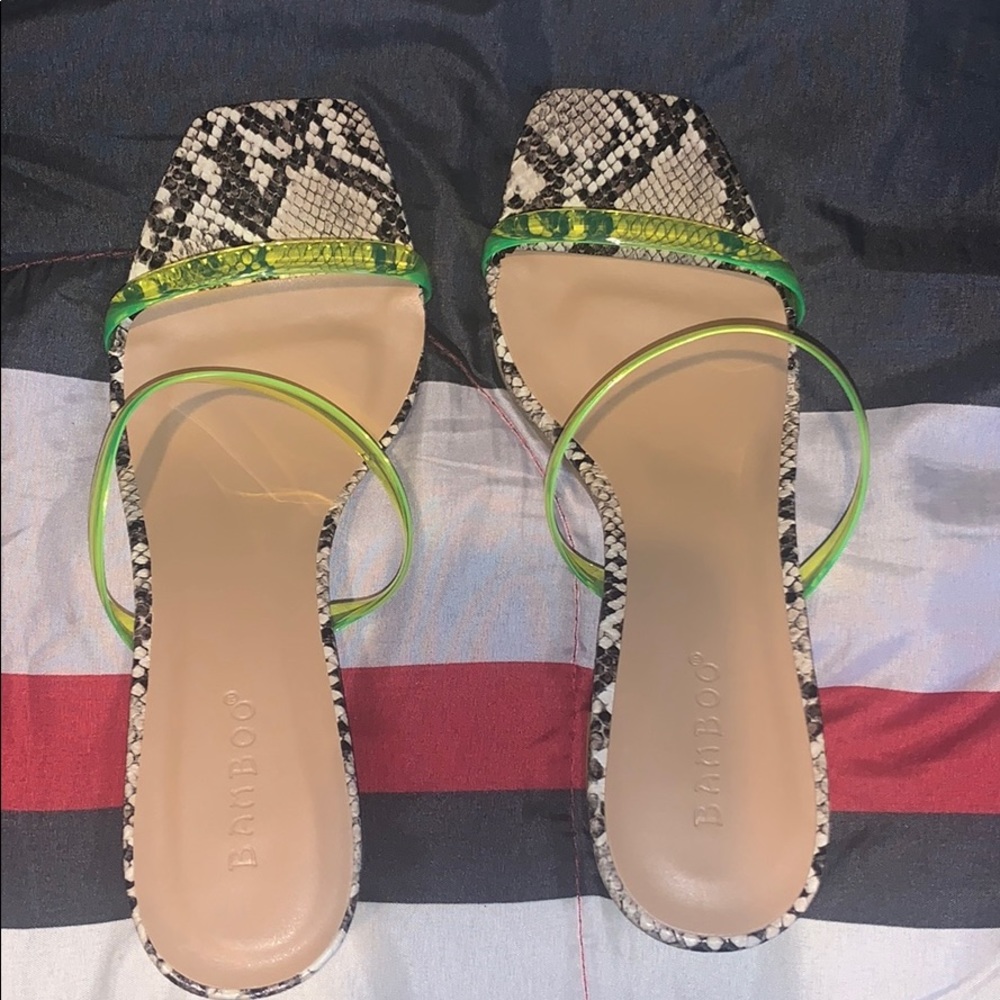 Snake skin with neon green heel